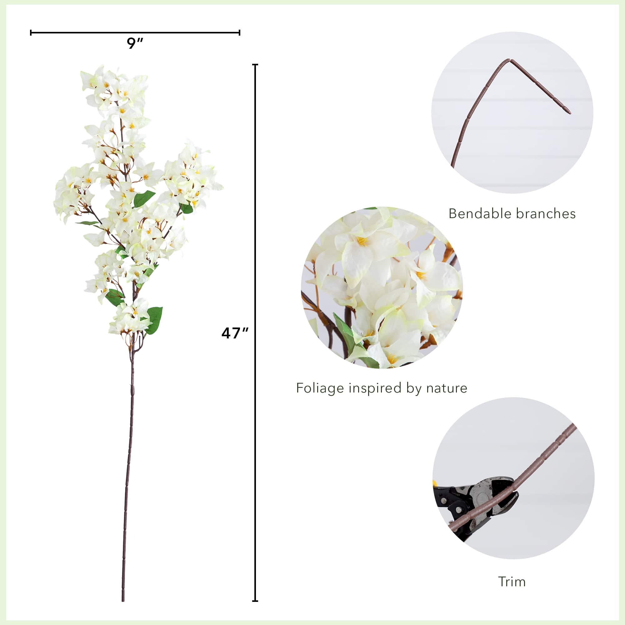 47" White Bougainvillea Flower Stems, 3ct.